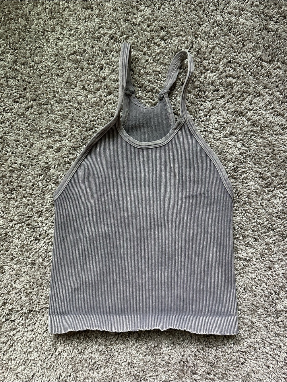 FP Movement Happiness Runs Ribbed Long Crop Tank Size M/L Gray EUC Women's Top
